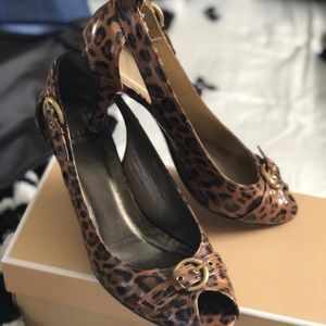 Stuart Weitzman leopard peep toe heels